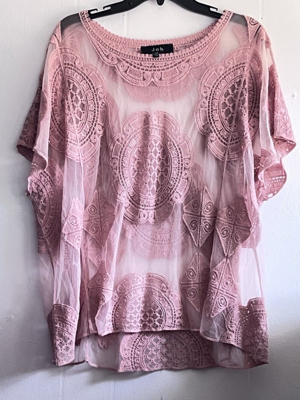 Joh Flowy Top Mauve Fairy Floral Lace Crochet Oversized Romantic Cottagecore S/M